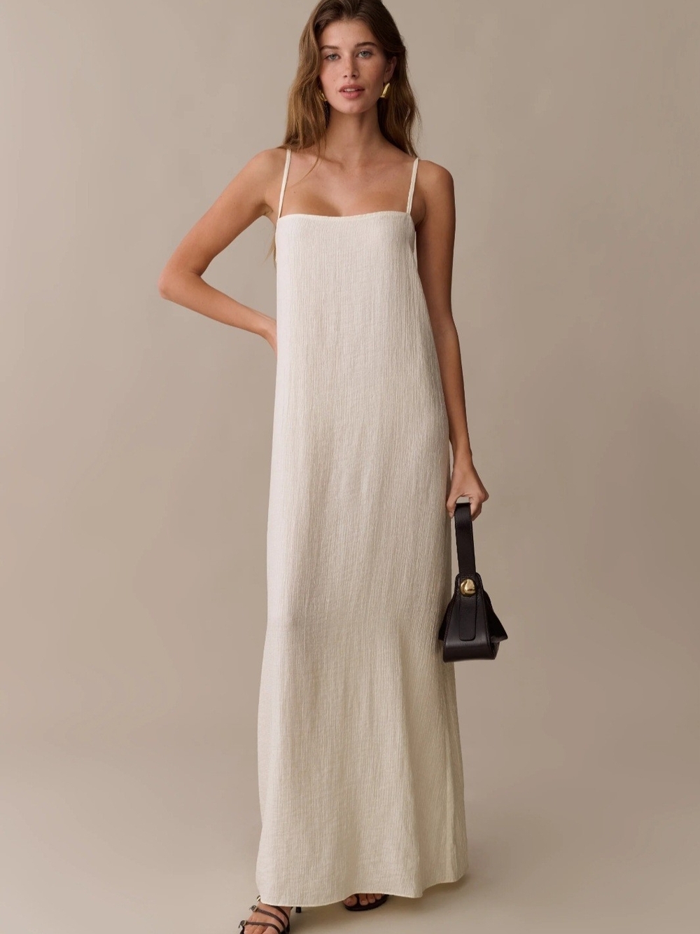 Few Moda Women's Cream Spaghetti Strap Maxi Dress